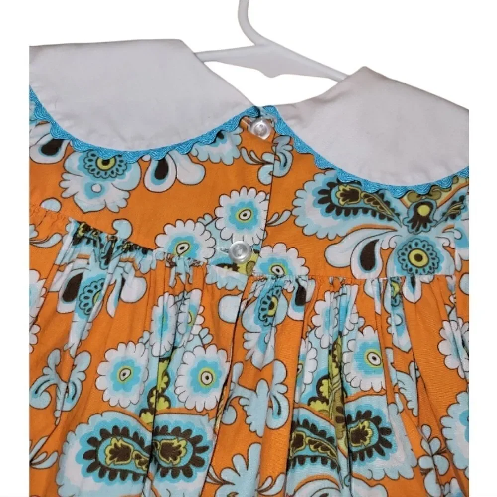 Banana Split Floral Dress 100% Cotton White Collar 3t